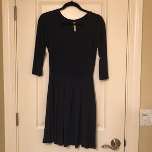 Navy 3/4 sleeve fit and flare dress